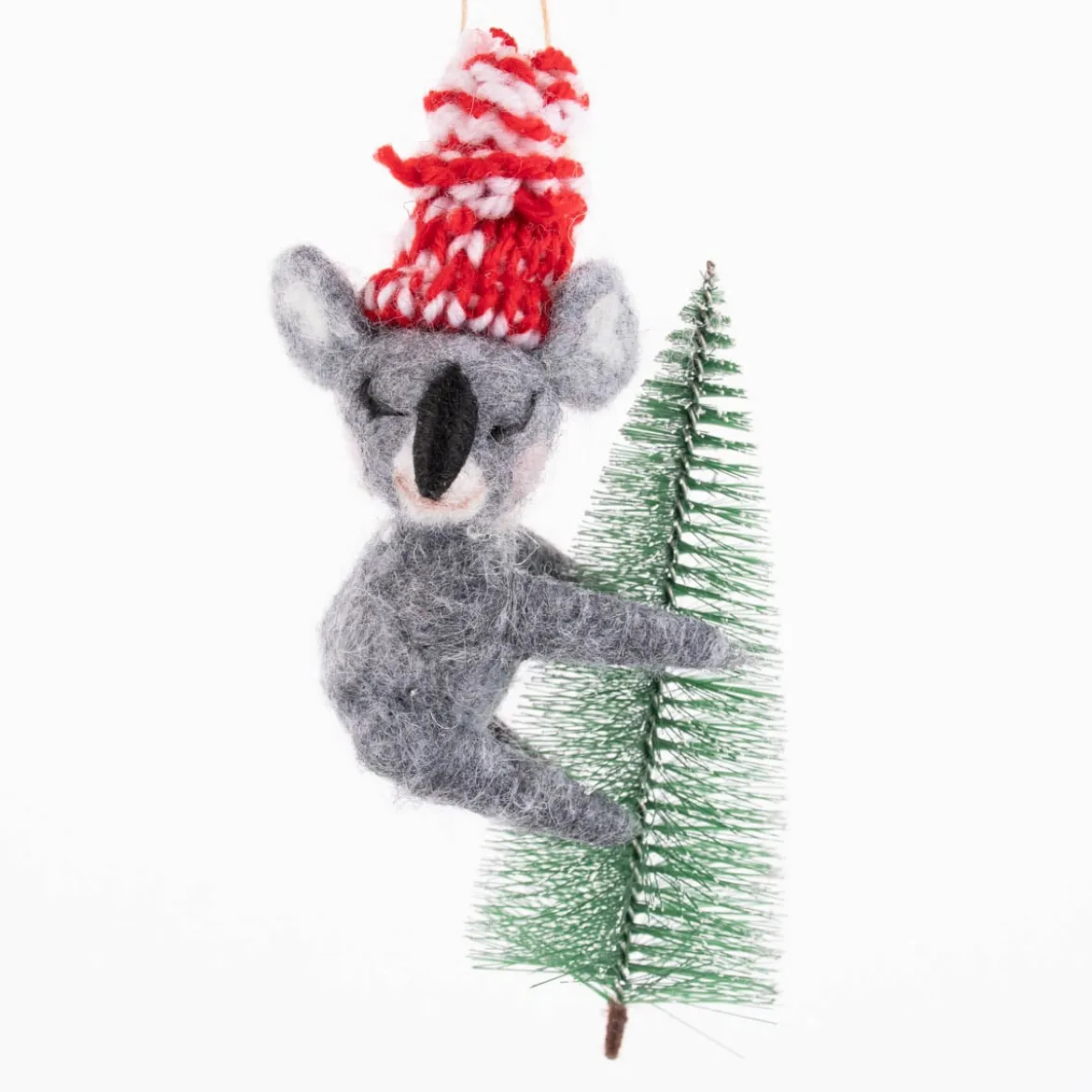 Sass & Belle Dekofigur Koala Tannenbaum Filz grau grün weiß rot 16x10x5cm