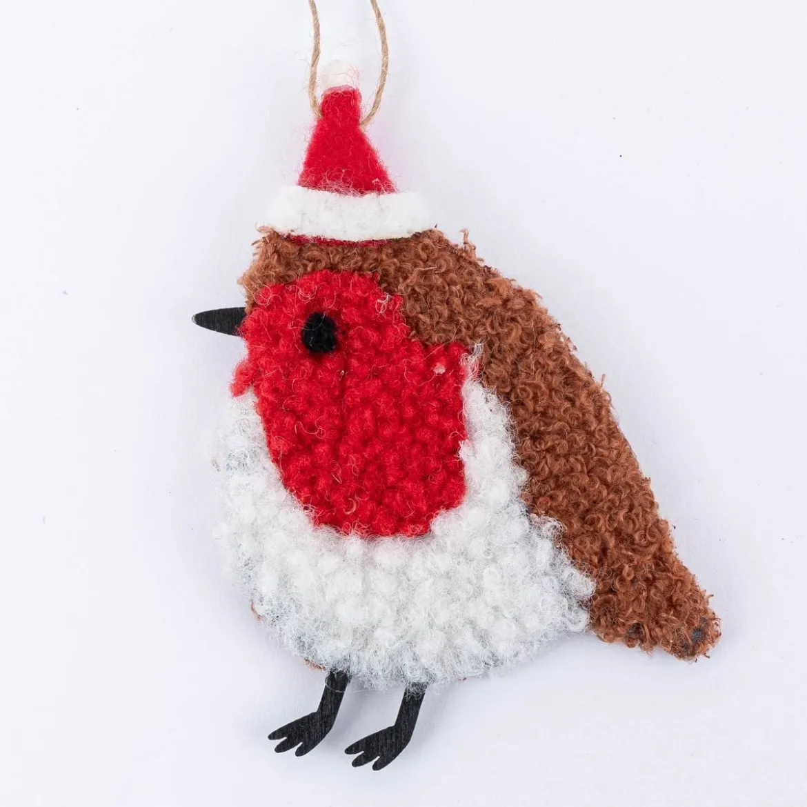 Sass & Belle Dekohänger Rotkehlchen mit Weihnachtsmütze Wolle Holz bunt 12x10cm