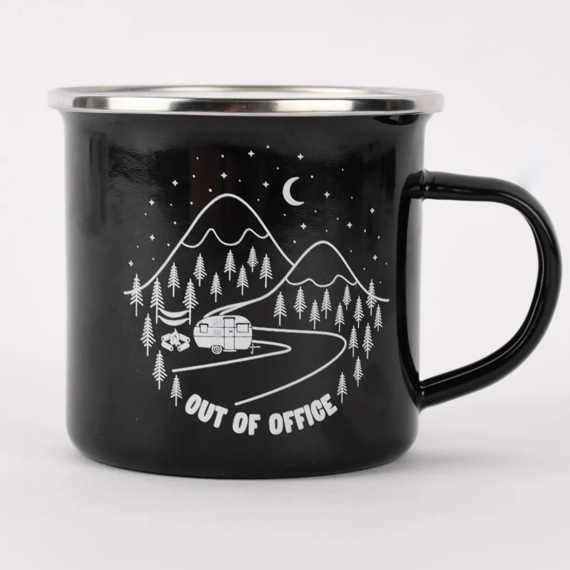 Sass & Belle Emaille Tasse Out of Office schwarz weiß 250ml