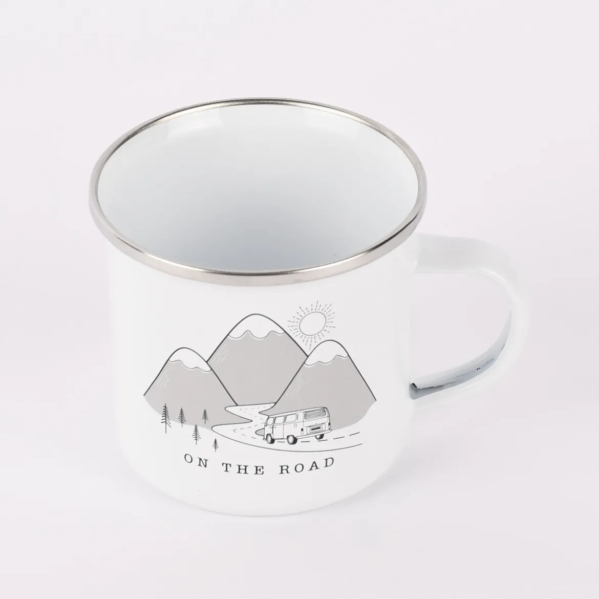 Sass & Belle Emaille Tasse On the Road weiß schwarz 250ml