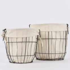 Sass & Belle 2er Set Aufbewahrungskörbe Metalldraht mit Canvasbeutel 27,5x24cm