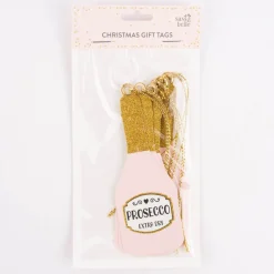 Sass & Belle Geschenkanhänger Prosecco extra dry 6 Stück Papier rosa goldfarbig 10,5x3,8cm