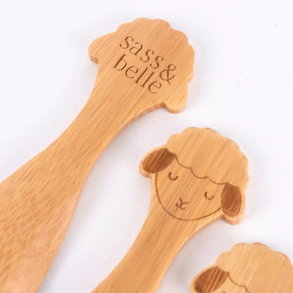 Sass & Belle Kinder Löffel Lamm 3 Stück Bambus 3,5x12,5cm