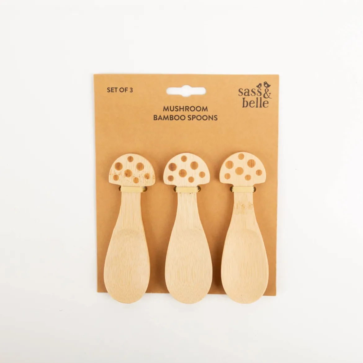 Sass & Belle Kinder Löffel PIlze 3 Stück Bambus 3,5x12,5cm