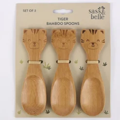 Sass & Belle Kinder Löffel Tiger 3 Stück Bambus 3,5x12,5cm