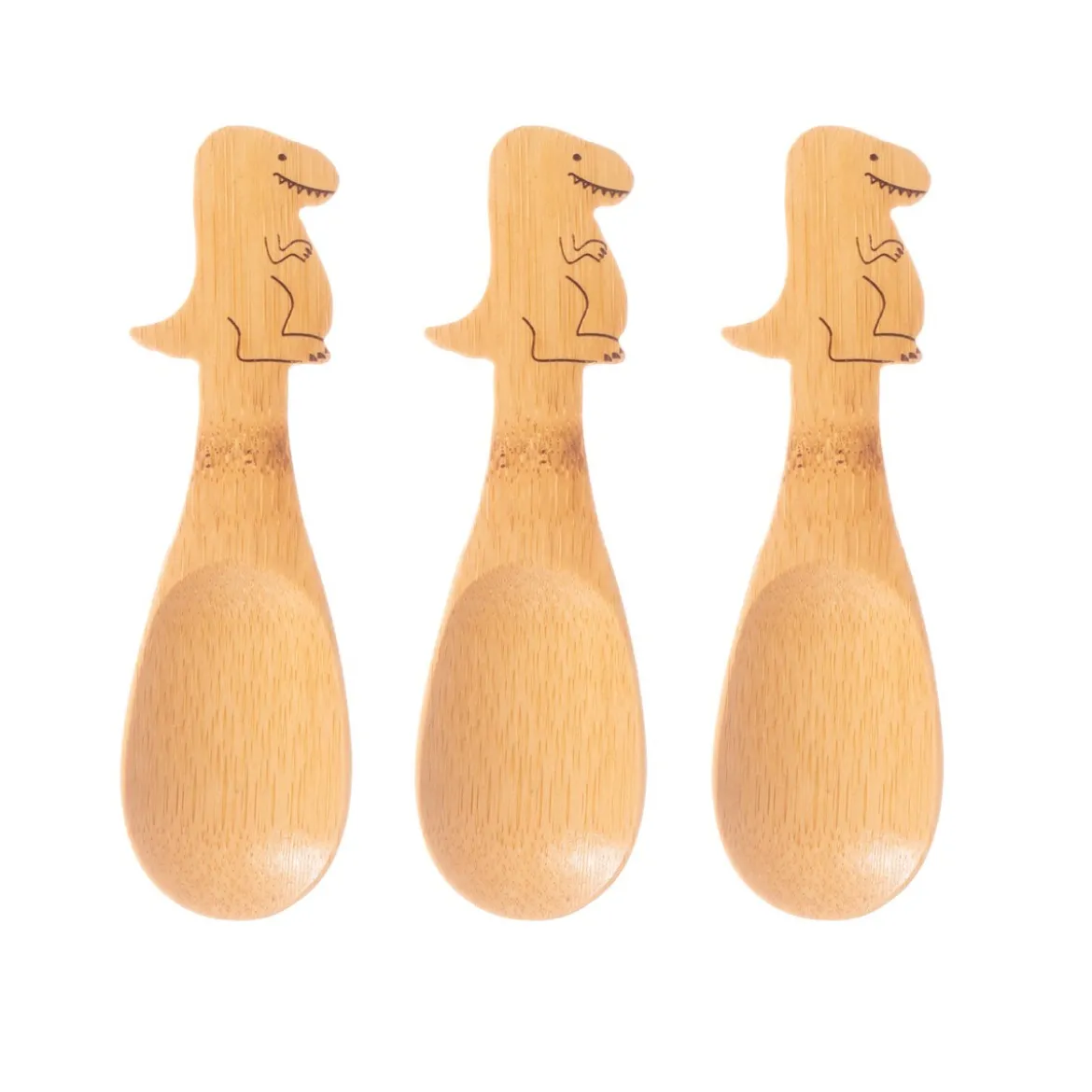 Sass & Belle Kinder Löffel T-Rex Dinosaurier 3 Stück Bambus 3,5x12,5cm