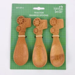 Sass & Belle Kinder Löffel Traktor 3 Stück Bambus 3,5x12,5cm