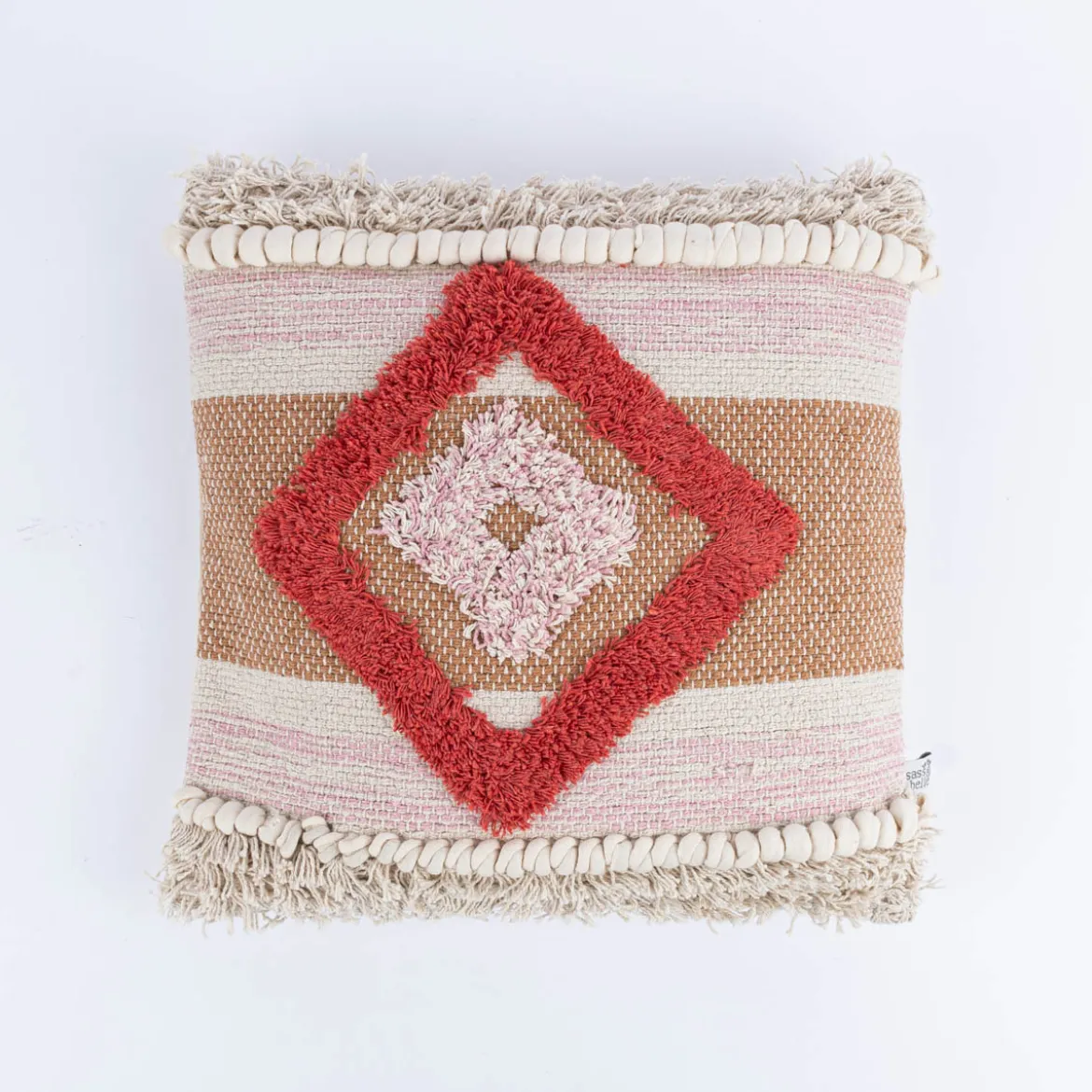Sass & Belle Kissenhülle mit Fransen Raute Tufted beige orange ocker 40x40cm