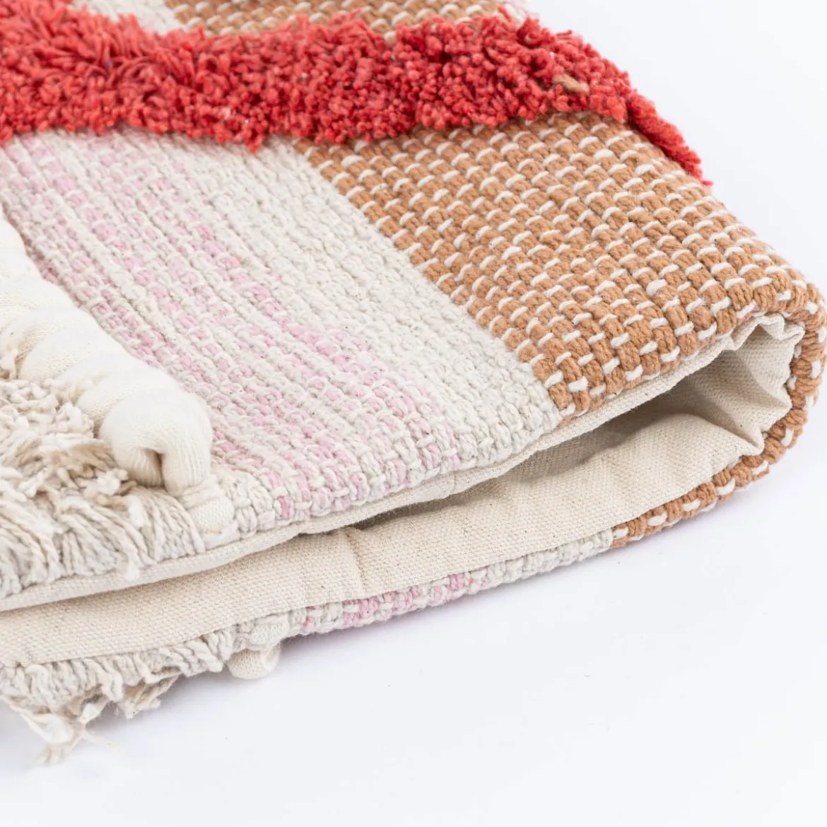 Sass & Belle Kissenhülle mit Fransen Raute Tufted beige orange ocker 40x40cm