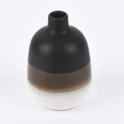 Sass & Belle kleine Vase Mojave glasiert Steinzeug schwarz braun weiß 7,5x11,5cm
