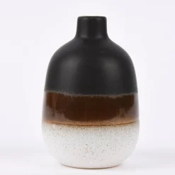 Sass & Belle kleine Vase Mojave glasiert Steinzeug schwarz braun weiß 7,5x11,5cm