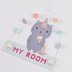 Sass & Belle Schild My Room Katze Regenbogen grau bunt 16,5x18cm
