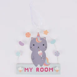 Sass & Belle Schild My Room Katze Regenbogen grau bunt 16,5x18cm