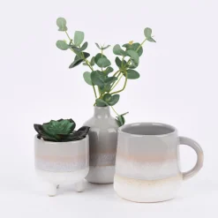 Sass & Belle Tasse Mojave glasiert Steinzeug grau weiß 350ml