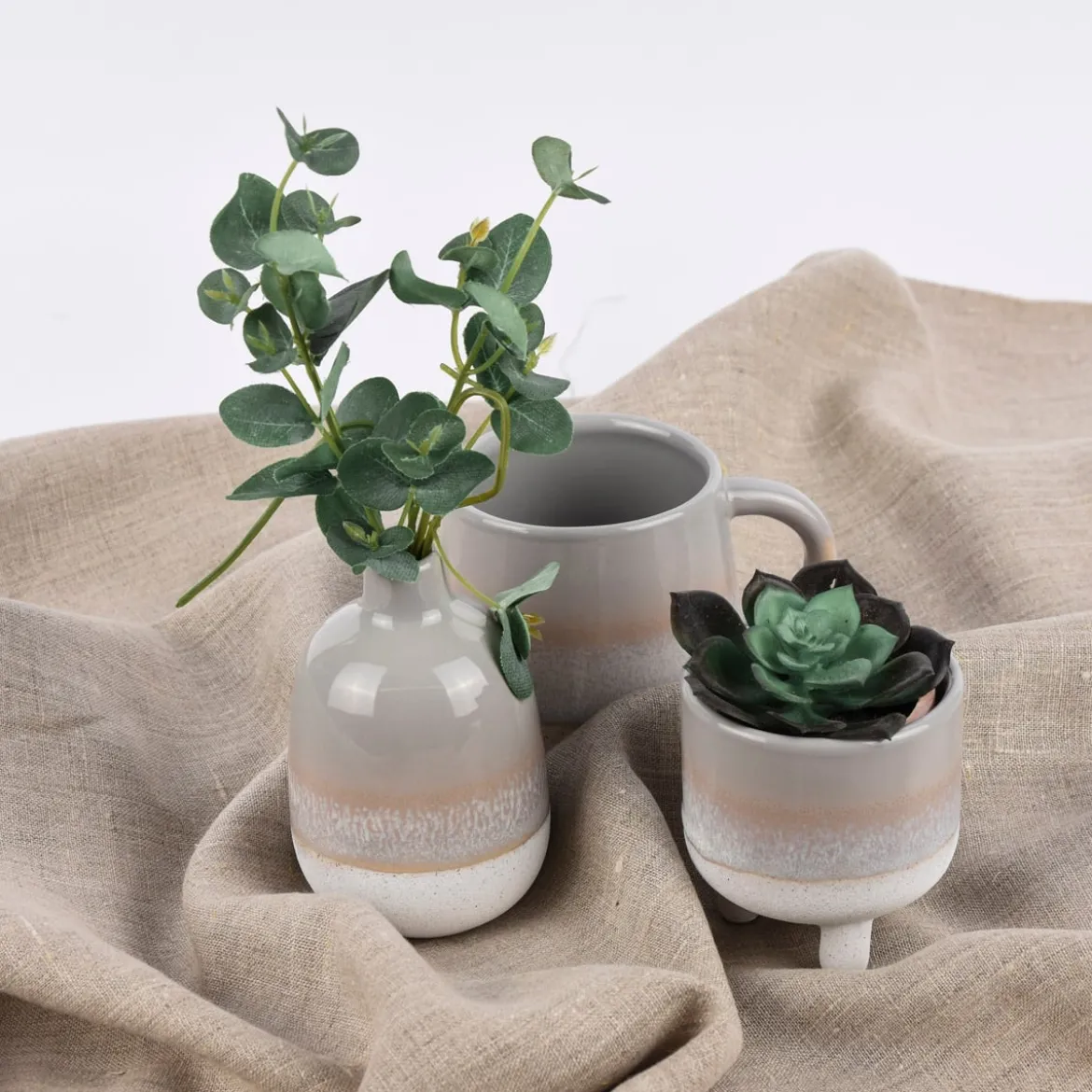 Sass & Belle Tasse Mojave glasiert Steinzeug grau weiß 350ml
