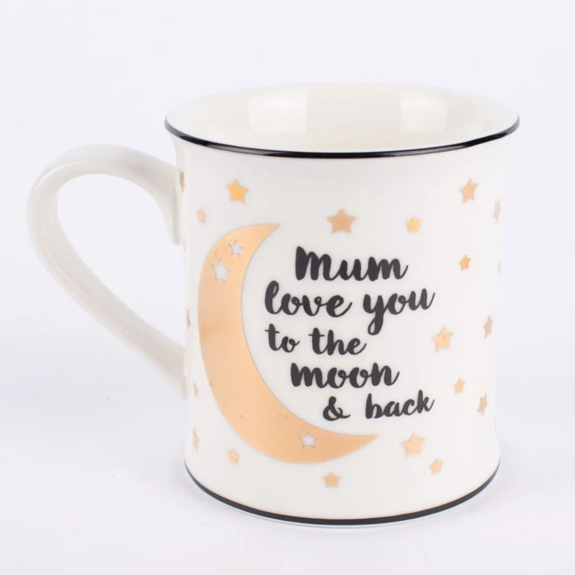 Sass & Belle Tasse Mum love you to the moon & back Porzellan weiß schwarz goldfarbig 400ml