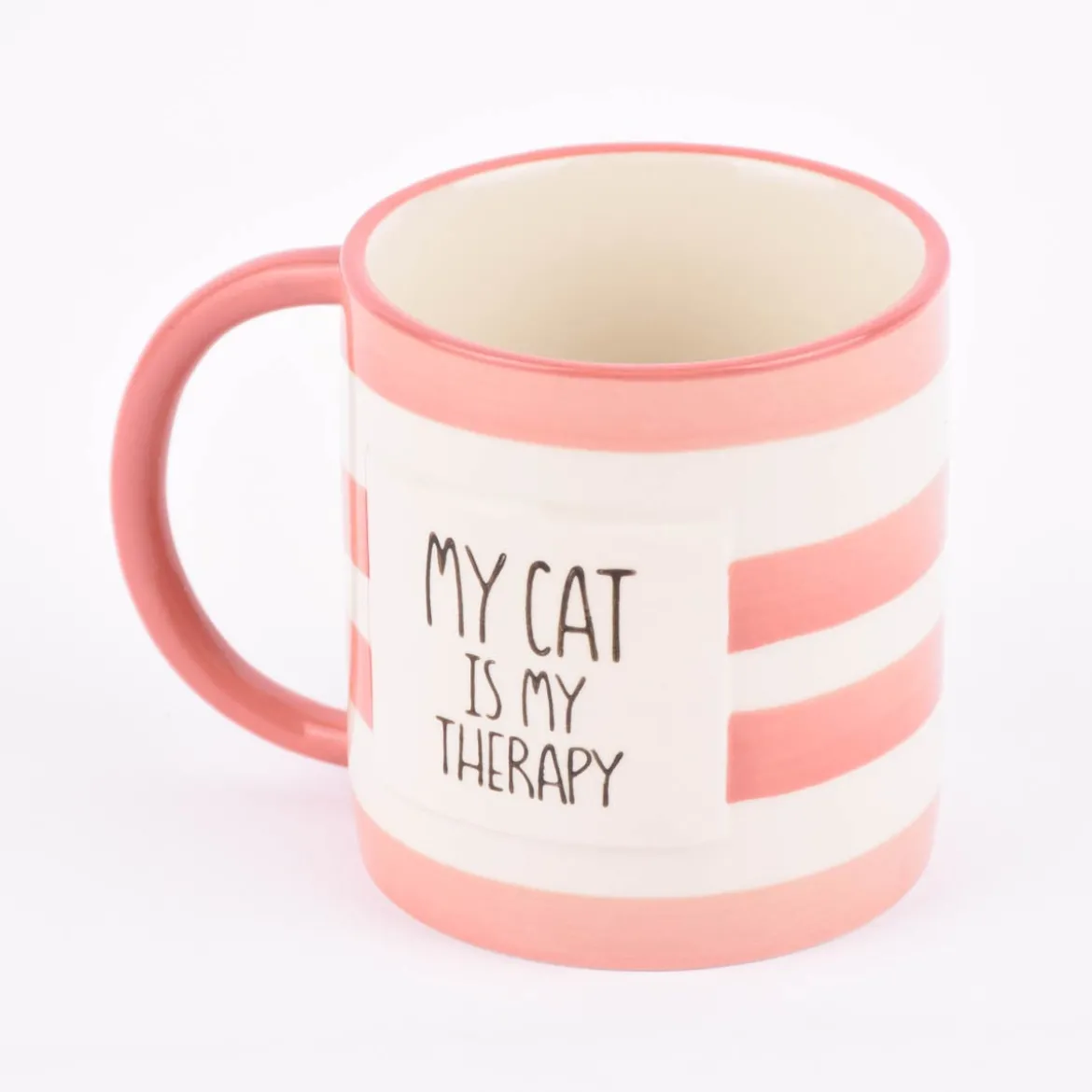 Sass & Belle Tasse Streifen My cat is my therapy rot weiß 300ml