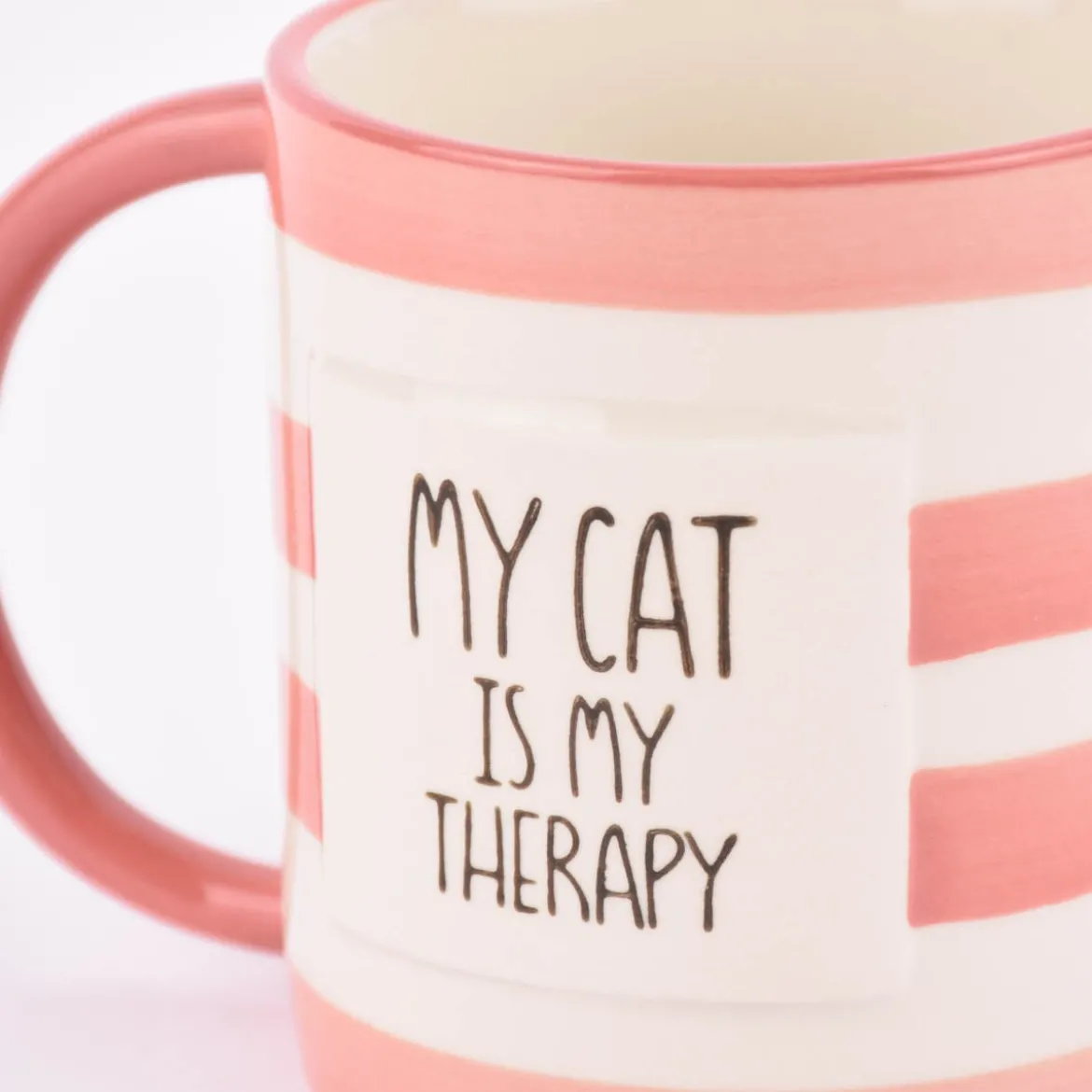 Sass & Belle Tasse Streifen My cat is my therapy rot weiß 300ml