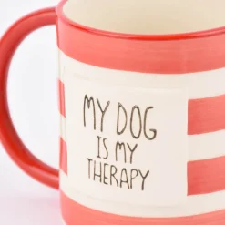 Sass & Belle Tasse Streifen My dog is my therapy rot weiß 300ml