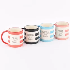Sass & Belle Tasse Streifen My dog is my therapy rot weiß 300ml