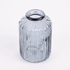 Sass & Belle Vasen klein 3er Set Glas gerillt grau verschiedene Formen