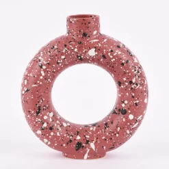 Sass & Belle Vase Ring Farbspritzer Steinzeug matt beere weiß schwarz 20x22,5x7cm