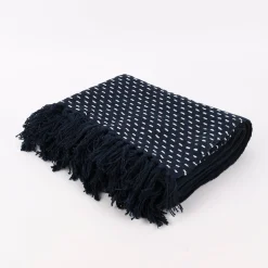 Sass & Belle Wohndecke bestickt mit Fransen blau weiß 125x150cm