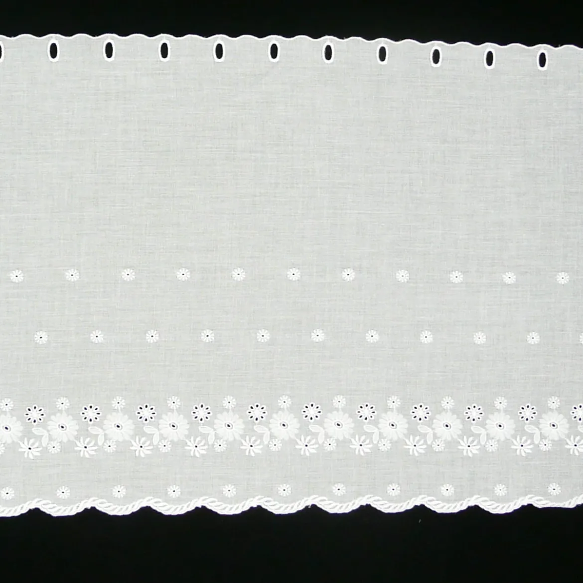 Scheibengardine Batist mit Lochstickerei Blumen weiß 57cm hoch