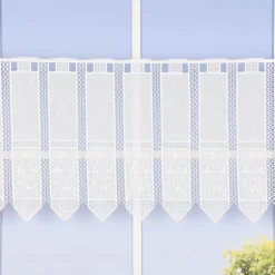 Scheibengardine bestickt Meterware Leinenstruktur Voile Blumenranke nähfrei natur 45cm Höhe
