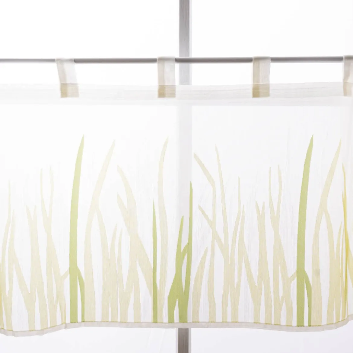 Scheibengardine Breeze transparente Meterware mit Schlaufen Gräser wollweiß grün 46cm Höhe