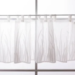 Scheibengardine Breeze transparente Meterware mit Schlaufen Gräser wollweiß beige 46cm Höhe