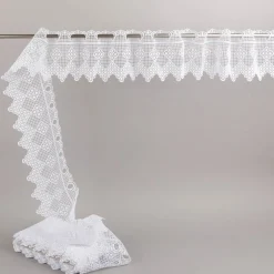 Scheibengardine Häkelspitze Stickerei Pik Karo weiß 16 cm Breite