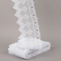 Scheibengardine Häkelspitze Stickerei Pik Karo weiß 16 cm Breite