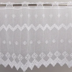 Scheibengardine Häkelspitze Stickerei Pik Karo weiß 40 cm Breite