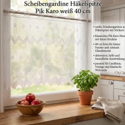 Scheibengardine Häkelspitze Stickerei Pik Karo weiß 40 cm Breite