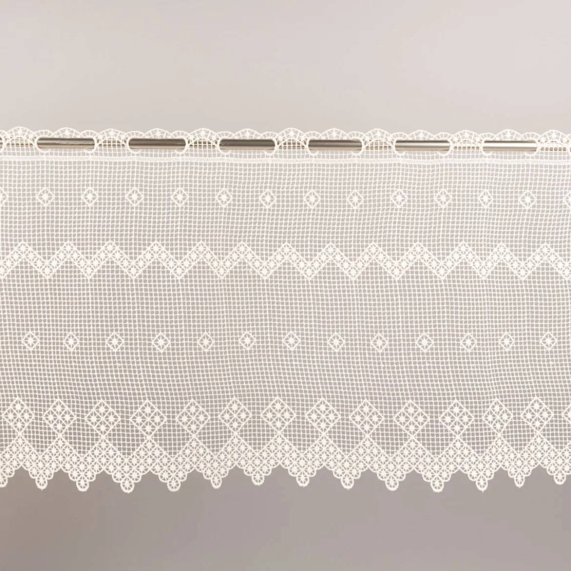 Scheibengardine Häkelspitze Stickerei Pik Karo weiß 40 cm Breite