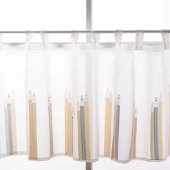 Scheibengardine Kinderzimmer transparente Meterware mit Schlaufen Stifte wollweiß bunt 46cm Höhe