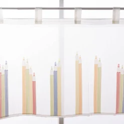 Scheibengardine Kinderzimmer transparente Meterware mit Schlaufen Stifte wollweiß bunt 46cm Höhe