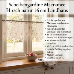 Scheibengardine Macramee Hirsch Landhaus Häkeloptik natur 16cm Höhe