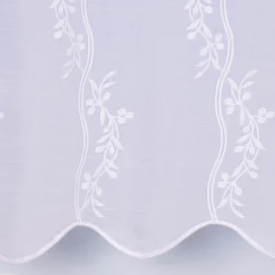 Scheibengardine Meterware Leinenstruktur Voile Stickerei Blumenranke nähfrei weiß 60cm Höhe