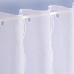 Scheibengardine Meterware Leinenstruktur Voile Stickerei Blumenranke nähfrei weiß 60cm Höhe