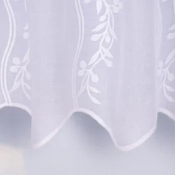 Scheibengardine Meterware Leinenstruktur Voile Stickerei Blumenranke nähfrei weiß 60cm Höhe