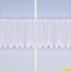 Scheibengardine Meterware Voile Stickerei Ornamente nähfrei weiß 30cm Höhe
