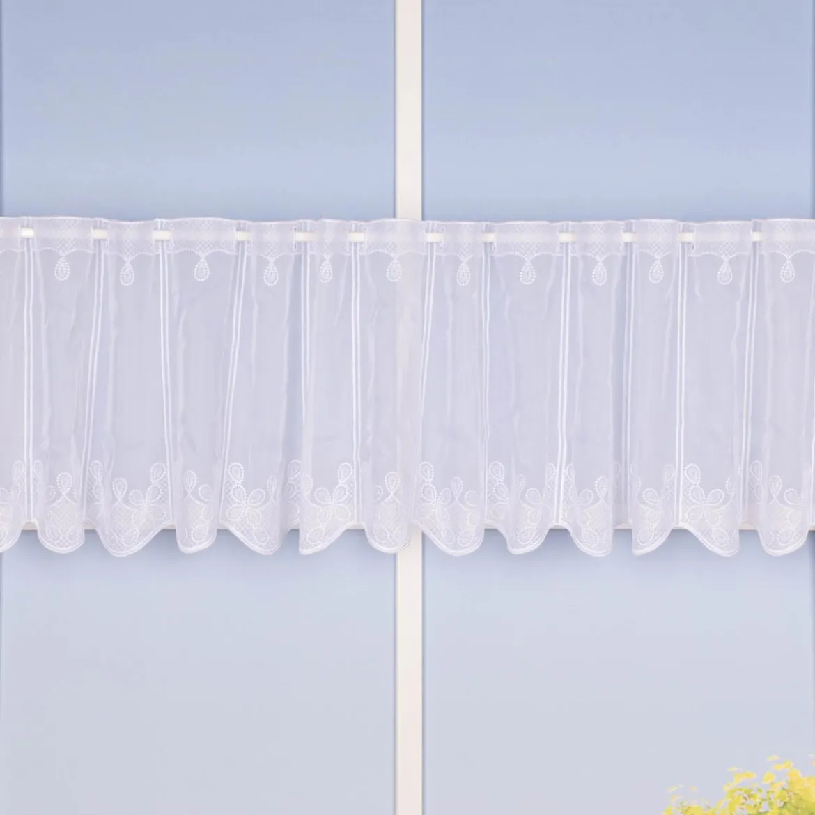 Scheibengardine Meterware Voile Stickerei Ornamente nähfrei weiß 30cm Höhe