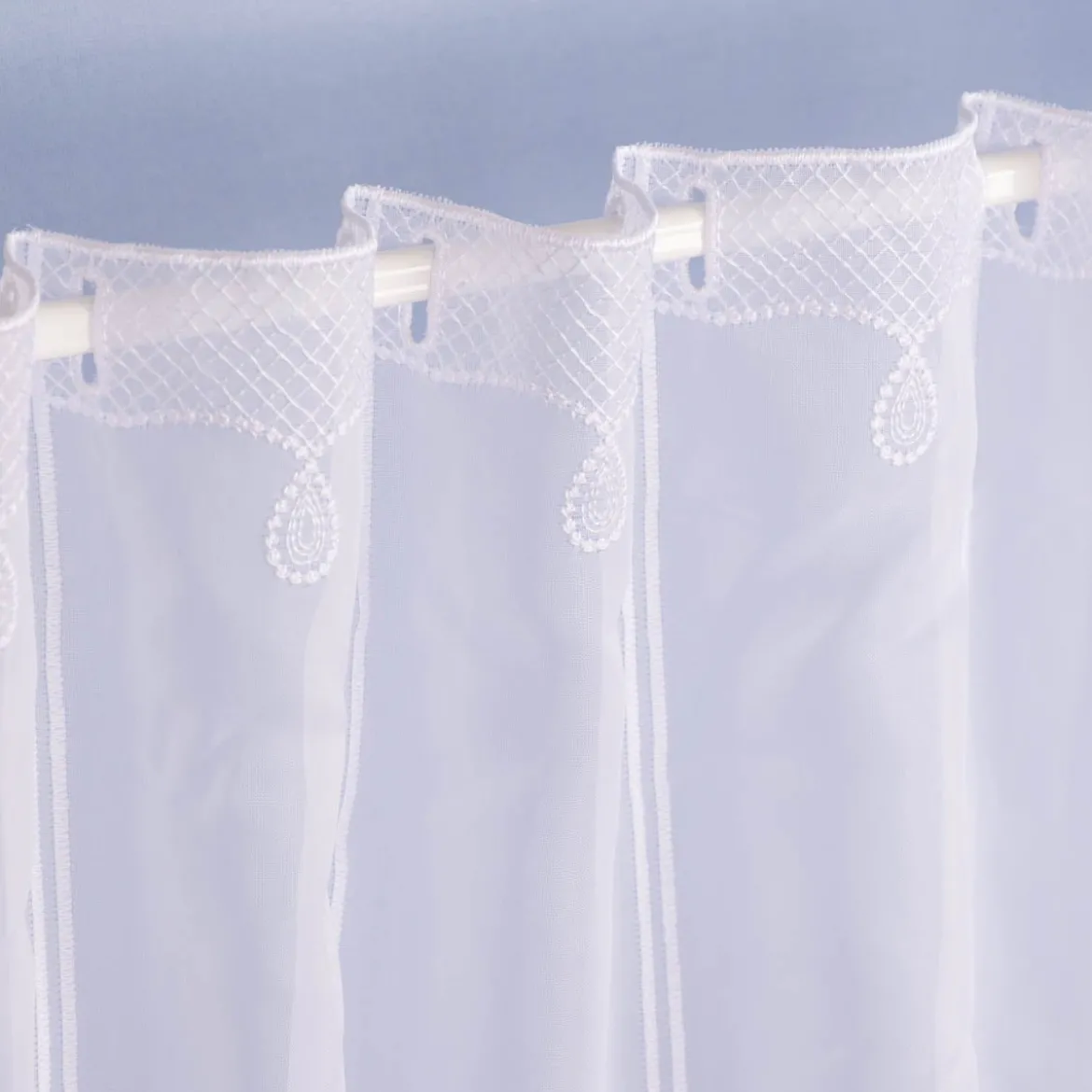 Scheibengardine Meterware Voile Stickerei Ornamente nähfrei weiß 30cm Höhe