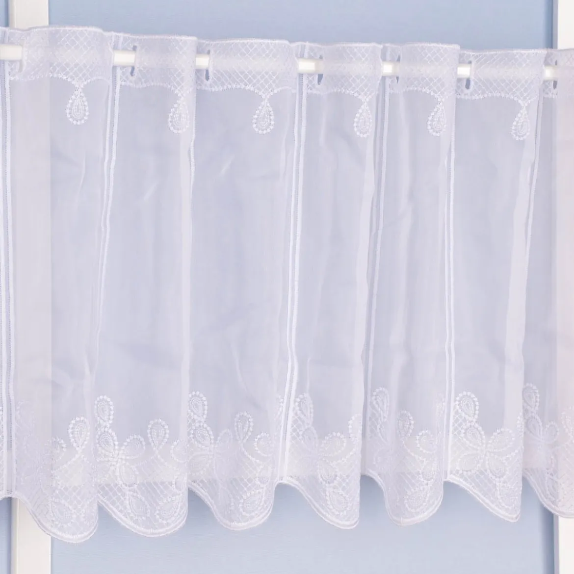 Scheibengardine Meterware Voile Stickerei Ornamente nähfrei weiß 30cm Höhe