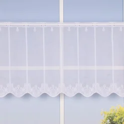 Scheibengardine Meterware Voile Stickerei Ornamente nähfrei weiß 45cm Höhe