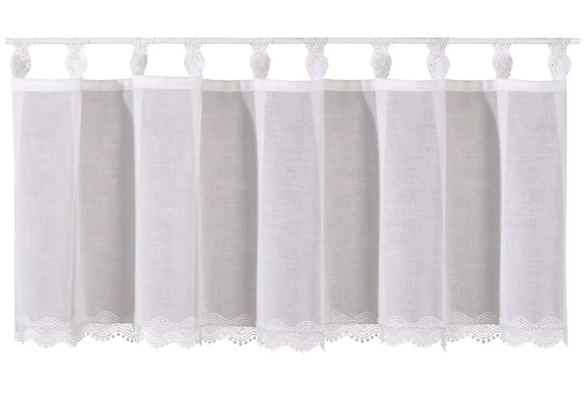 Scheibengardine mit Schlaufen Makramee Spitze weiß 30x140cm (HxB)
