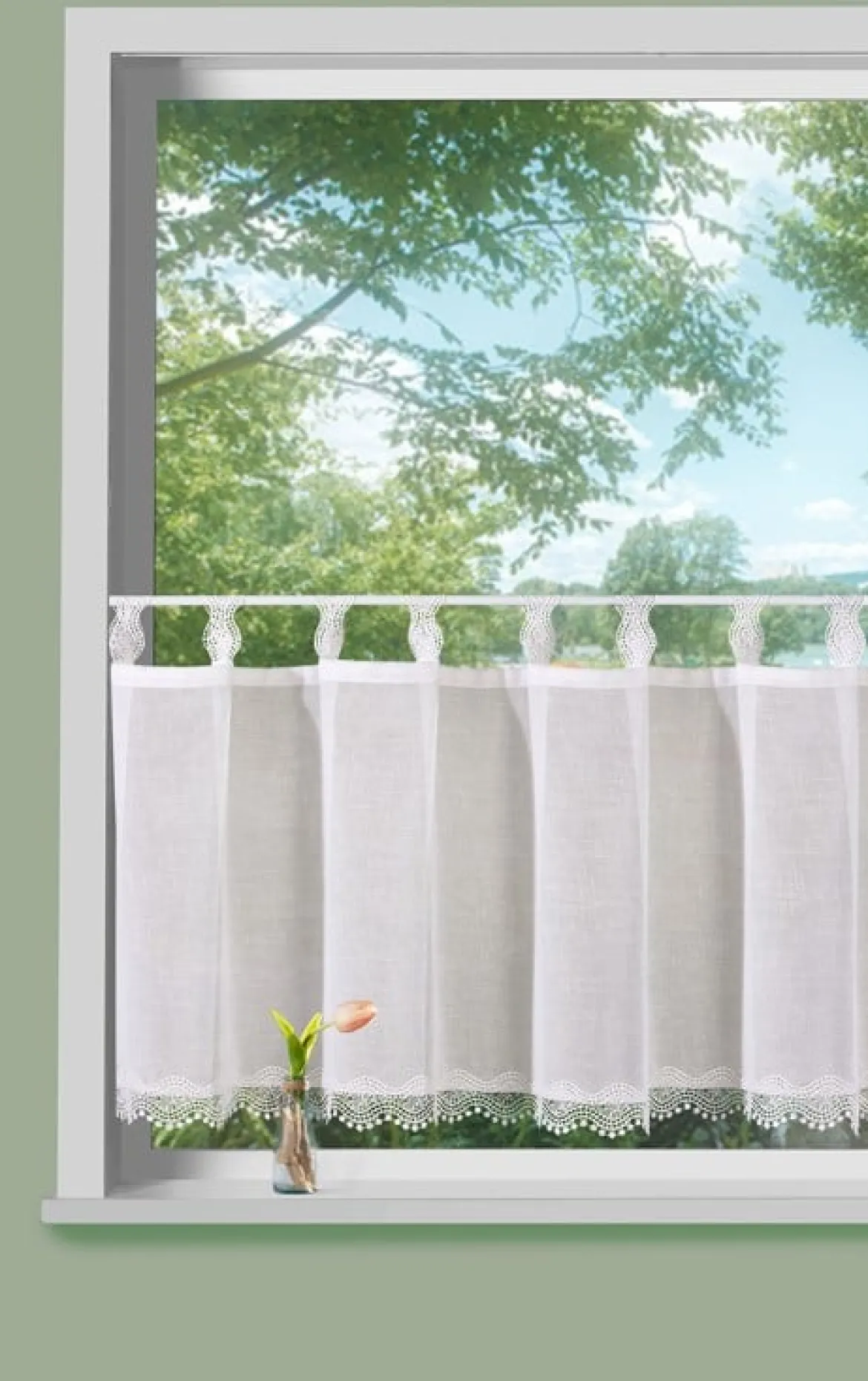 Scheibengardine mit Schlaufen Makramee Spitze weiß 30x140cm (HxB)