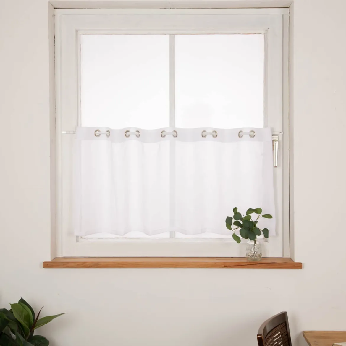 Scheibengardine mit Ösen uni Voile weiß 50x145cm (HxB)